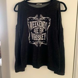 Full Tilt “Weekends are for Whiskey” Long Sleeve Cut-Out Top